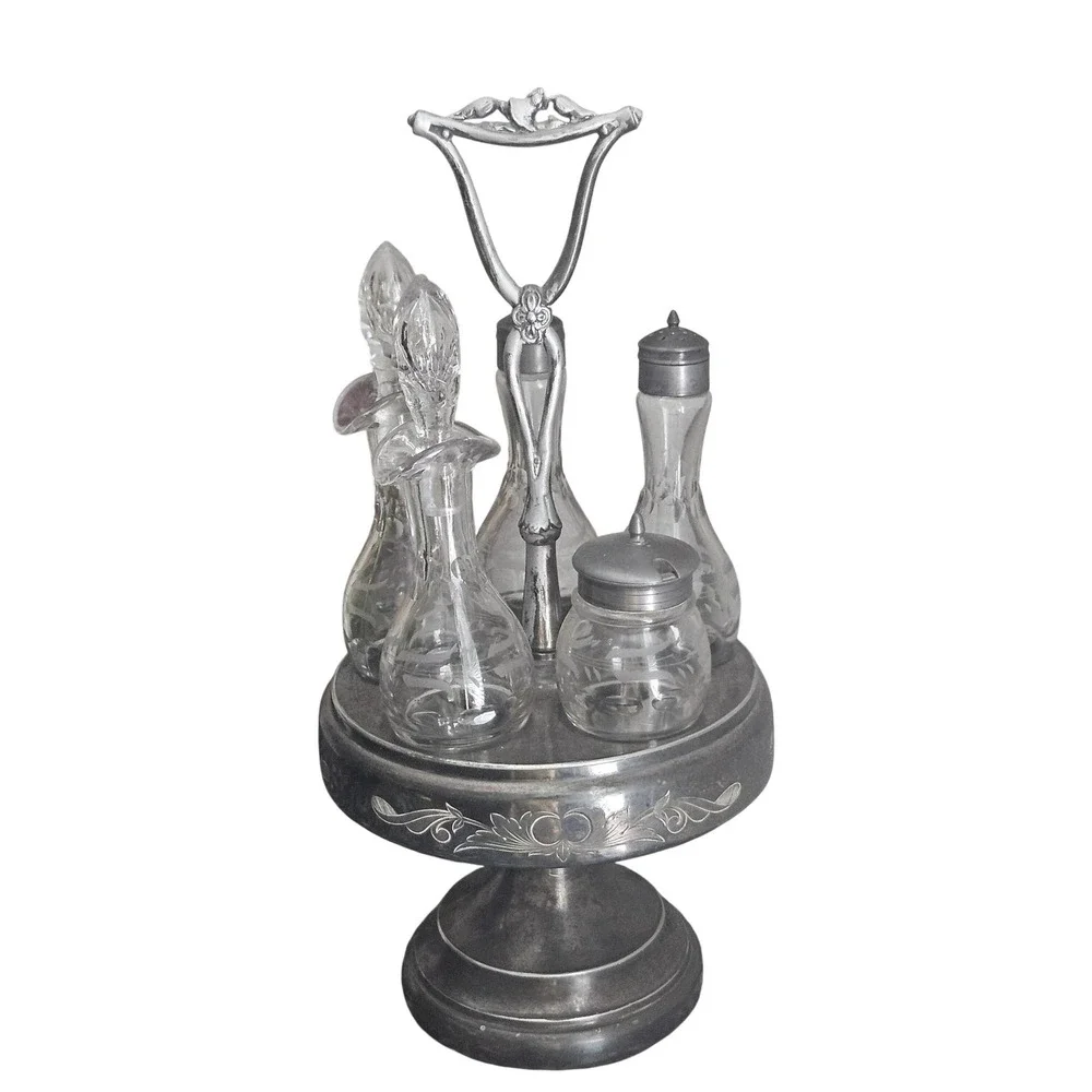Antique‎ Triple Silver Plated co. 5 Piece Cruet Set